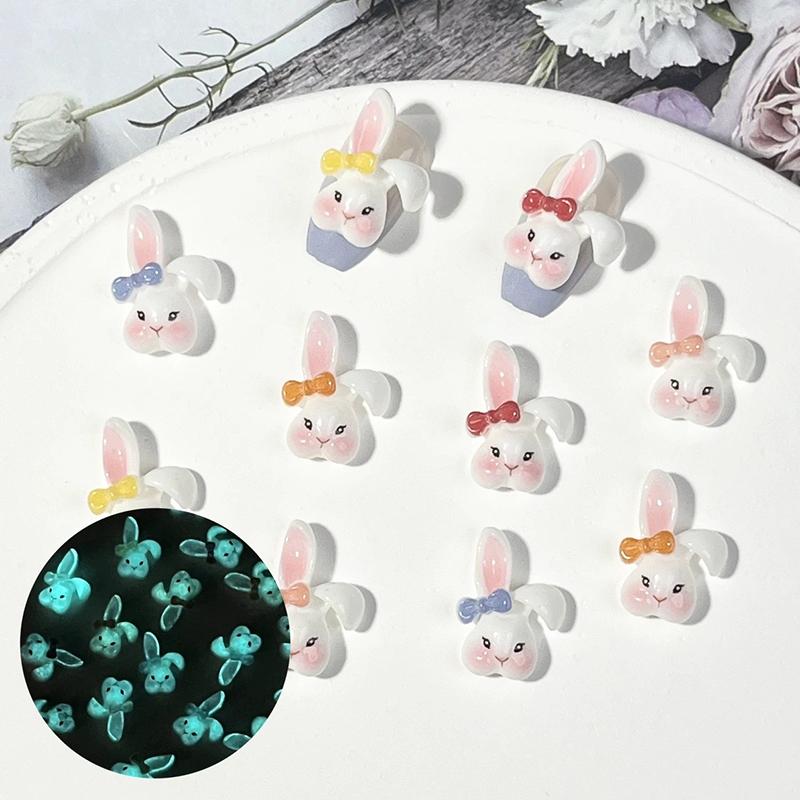 WTEMPO DIY Cute Rabbit Nail Decoration Kit Easter 3D Long Eared Rabbit Nail Accessories Resin Rabbit Head Designs Nail Art Supplies Party Ornaments