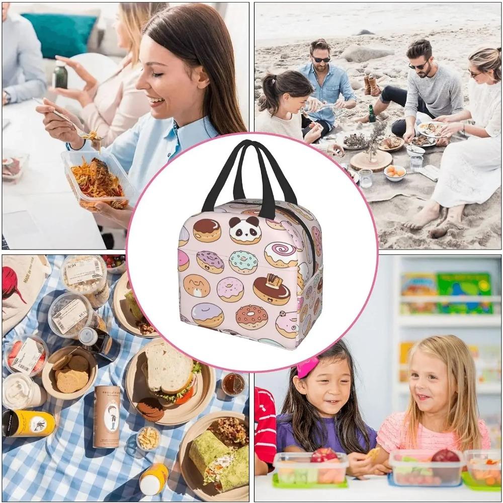 Kawaii Donuts Insulated Lunch Bag Reusable Lunch Box Women Cooler Lunch Boxes Waterproof Lunch Tote for Picnic Travel Work