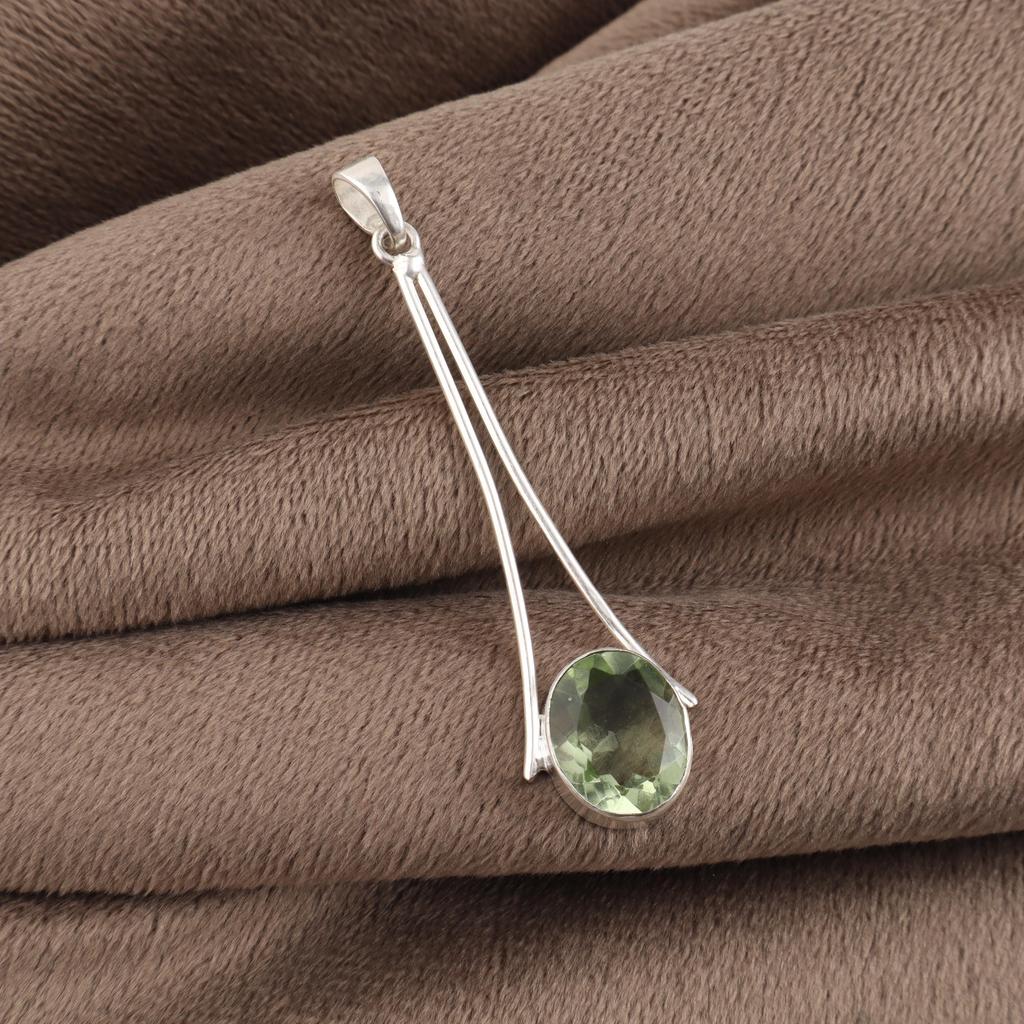 Green Amethyst Gemstone 925 Sterling Silver Handmade Jewelry Designer Pendant 1.79" For Gift PP-69-20