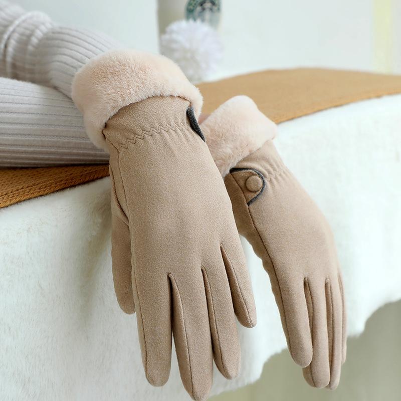 Warm Gloves for Autumn and Winter Women's German Velvet Bow Outdoor Riding Driving Plus Velvet Thickened Cold Proof Touch Screen Gloves