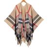 Damen Herbst/Winter karierter Jacquard-Schal mit Fransen, Umhang