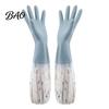 Warm Household Cleaning Gloves Long Sleeves Dishwashing Gloves, Thick Fleece Lining Non-Slip Silicone Rubber for Kitchen And Bath Reusable Waterproof