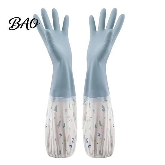 Warm Household Cleaning Gloves Long Sleeves Dishwashing Gloves, Thick Fleece Lining Non-Slip Silicone Rubber for Kitchen And Bath Reusable Waterproof