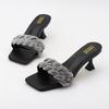 Fashion Shoes Slippers Soft Women Heels Glitter Slides Fashion Low Beige Heeled Sandals Pantofle Comfort High Jelly Summer Luxury Black