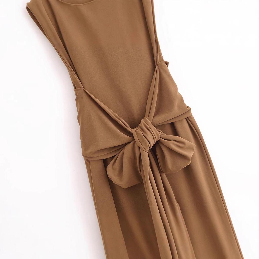 2024 Fall Women's Sleeveless Bow Midi Dress - European & American Style