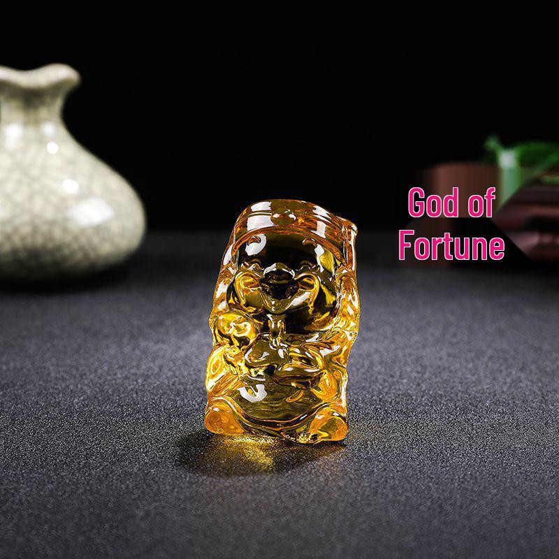 Crystal Glass Five Blessings Feng Shui Office Decorations - Chinese God of Wealth Ornament Yellow Crystal