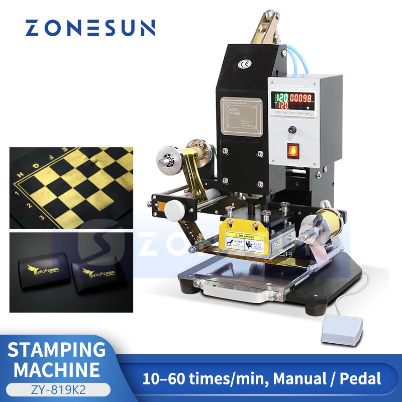 ZONESUN ZY-819K2 Pneumatische Automatische Heißfolienprägemaschine, Leder-LOGO-Rillmaschine, LOGO-Präger, Heißwortmaschine