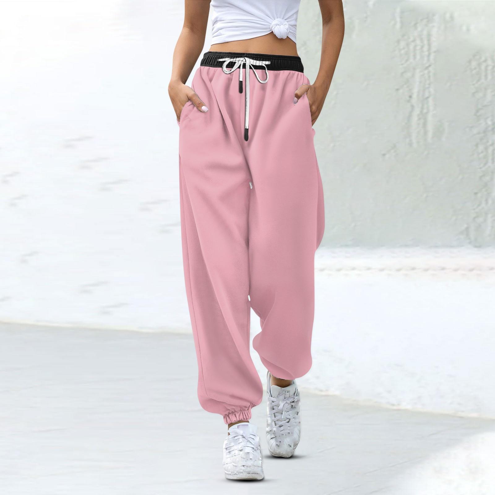 

Женские модные спортивные повседневные спортивные штаны с карманами на шнурке и в тон XXXL розовый