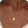Exclusive 18K Gold Vacuum-Plated Stainless Steel Engraved Square Pendant Necklace with Alphabet Letters