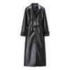 European and American Women's Faux Leather Fashion Trench Coat Jacket