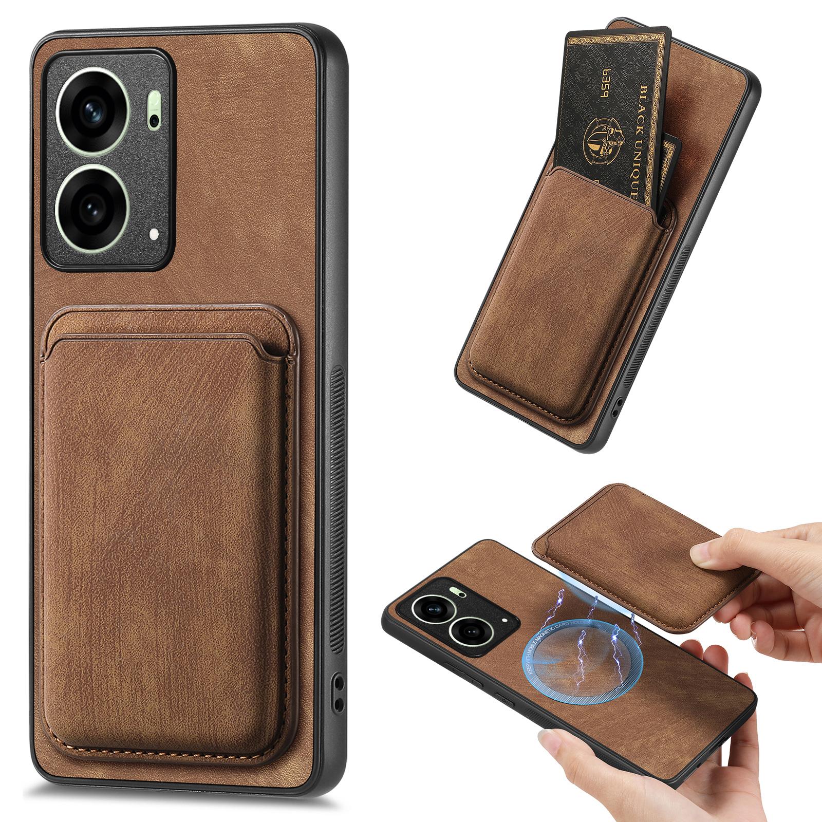 

For Oppo Reno4 5G/Oppo Reno13 5G (Global) Case Compatible with MagSafe Leather Back Cover with Detachable Card Holder Brown