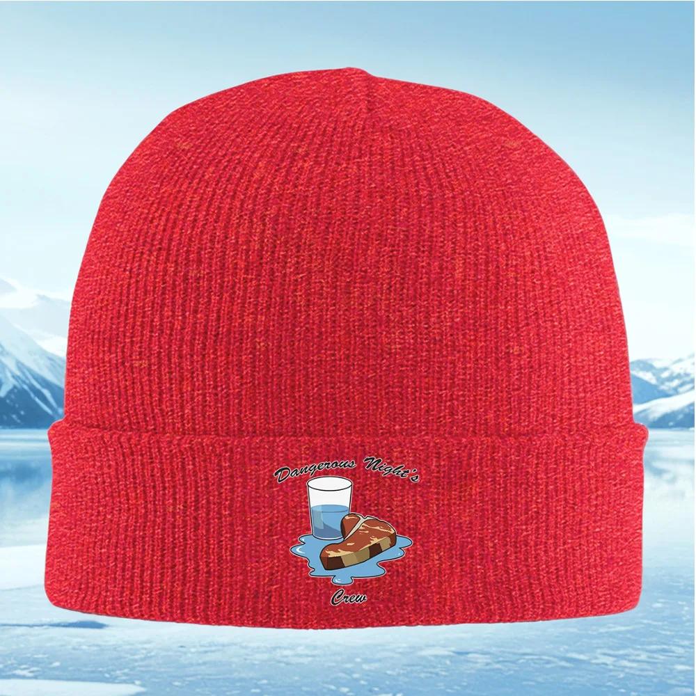 Steak glass water Dangerous Nights Crew Unisex Women Unisex Knitted Hat Beanie Pullover Cap Winter Thermal Warm Christmas Outdoor