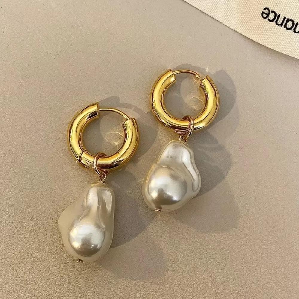 Vintage Drop Earrings Elegant Round Earclip High Quality Baroque Pearl Earrings  for Women