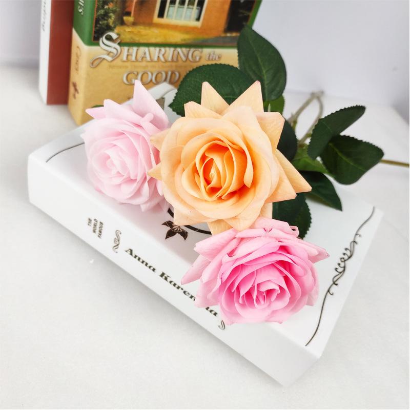 Single Branch Simulated Rose, Glued Moisturizing Rose Curled Edge Rose Simulated Bouquet Home Decoration