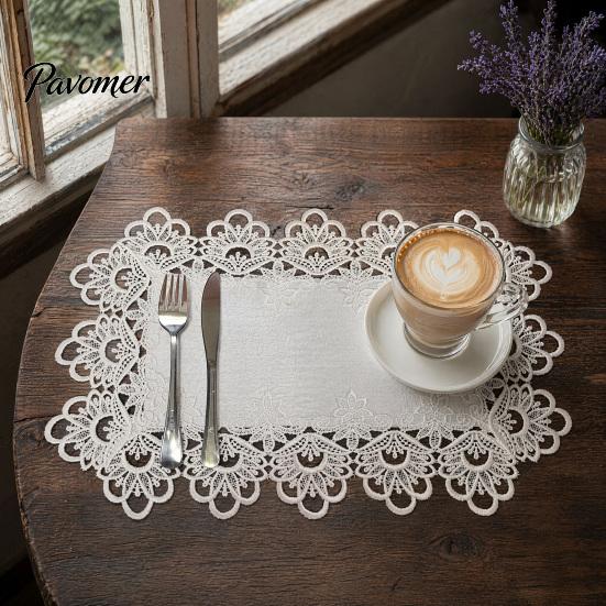 Romantic Simple Design Placemat White Lace Placemat, Foldable Soft Anti-Wrinkle Table Mat, Heat Hollow Mat Resistant Non-Yellowing Durable Dining