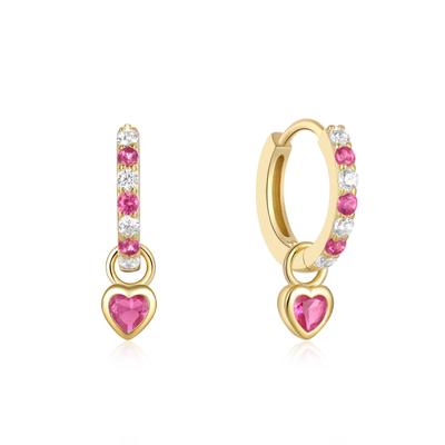Sterling Renkli zirkon Yeşil Pembe Kalp Charm Küpeler Kadınlar İçin 18K Altın Kristal Pave Daire İnce Takı