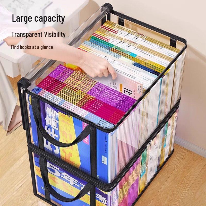 Clear Dustproof Book Storage Bag - Large Capacity Organizer for Students