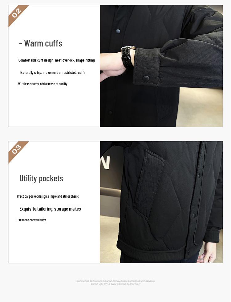 Men's Winter Lightweight Trendy Korean-Style Casual Down Jacket with Shirt Collar.