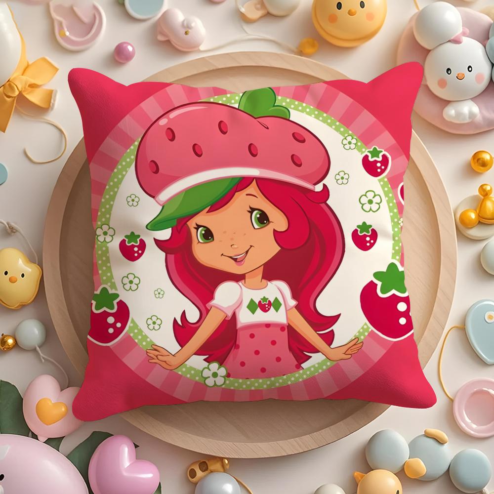 Cartoon S-Strawberry S-Shortcake Cushion Cover Home & Car Multi-Scene Pillow Cover - Reversible, Soft & Durable for Daily Use