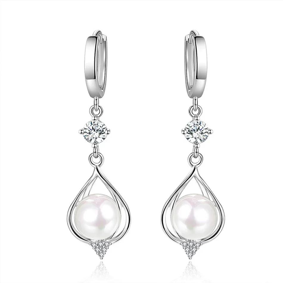925 Sterling Silver Water Drop Natural Pearl Earrings for Women Wedding Gift Fashion Jewelry