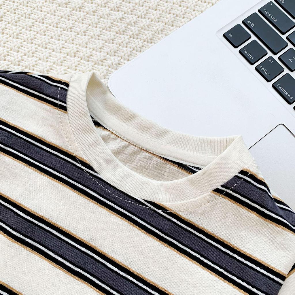 Koreansk randig långärmad baby-t-shirt för pojkar och flickor - Vår/Hösttopp