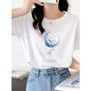 Pure Cotton Loose Short-sleeved T-shirt Women's Summer Wear New Beautiful Top Design Sense Moon Print Women's Crew Neck Spring and Autumn