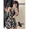 French v-neck neck plaid dress women's summer new temperament slim fit small man short