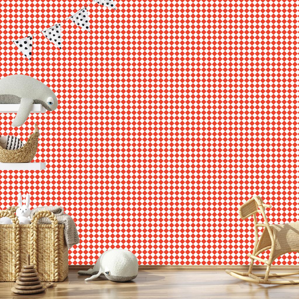 Geometric rhombus wallpaper coral, red and white 50x1000