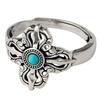 Vintage Cross Vajra Ring With Natural Turquoise Inlay Sterling Adjustable Unisex Jewelry