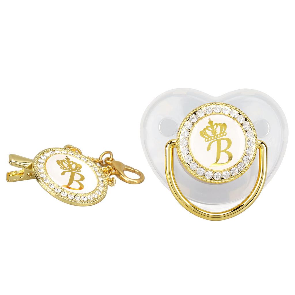 Baby Pacifier Teething Golden Rhinestone Nipple Letters Pacifier for Baby Baptism Bathing