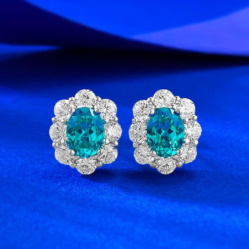 Xian Can Jewelry S925 Silver 6x8mm Paraiba Pave-Set Flower Stud Earrings 2025 925 Silver