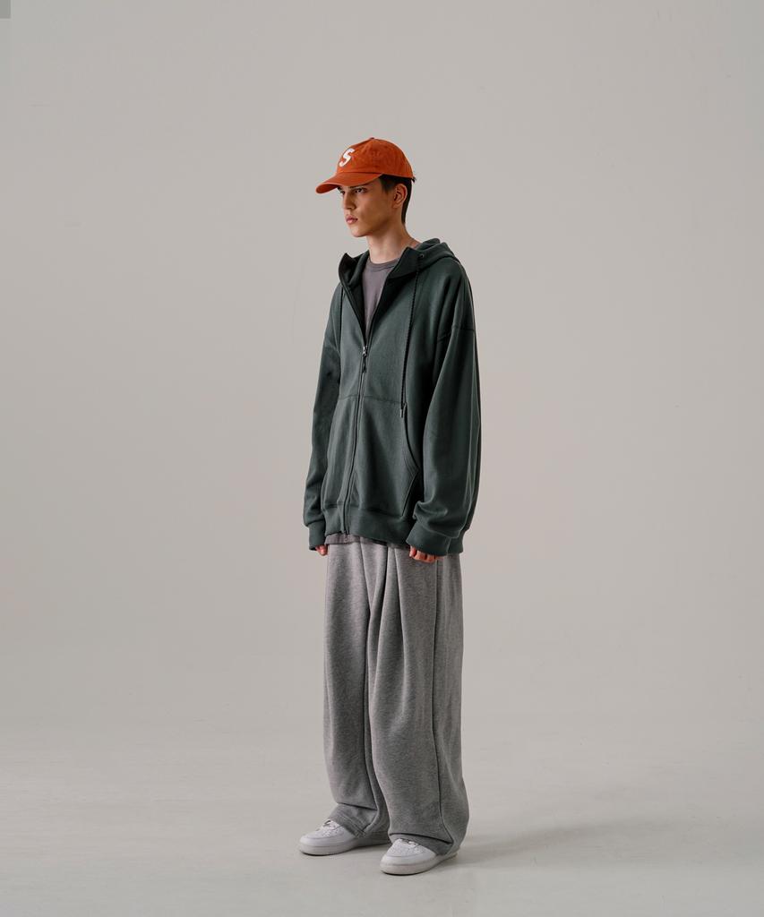 Ezkaton Heavy Loop Neck-Up Zip-Up Hoodie Deep Green Shot6743