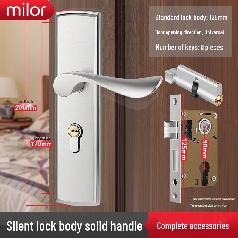 Universal Interior Door Lock Set: Silent Three-Piece Black Handle for Bedroom or Old Door Replacement