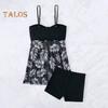 Conjunto de 2 piezas de tankini con tirantes ajustables, relleno, aros, bandeau, calzoncillos tipo bóxer, diseño de empalme de malla, ropa de baño para playa