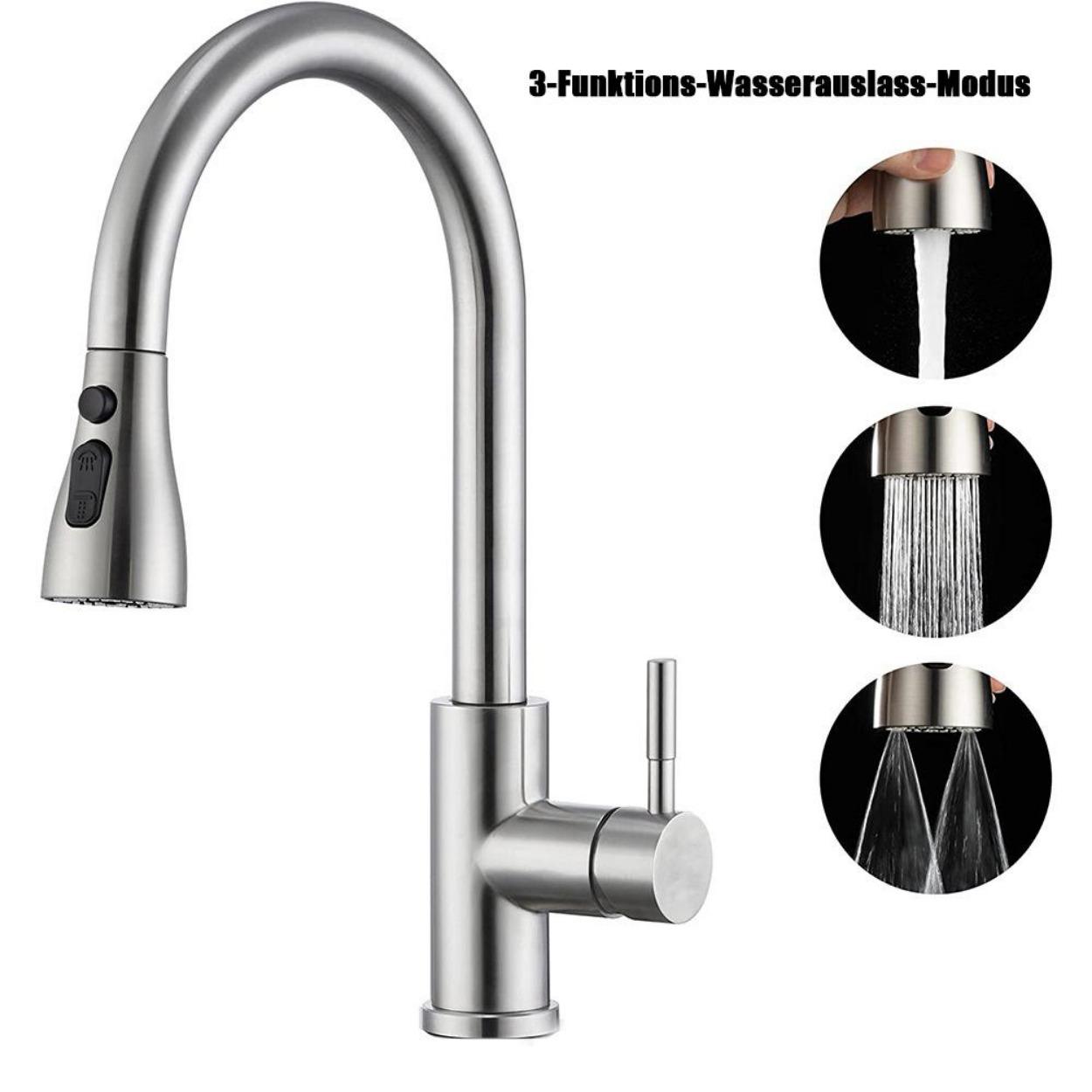 

Смеситель для кухни на 360°, выдвижной смеситель для душа из нержавеющей стали, одноручной смеситель для ванной комнаты серебряный