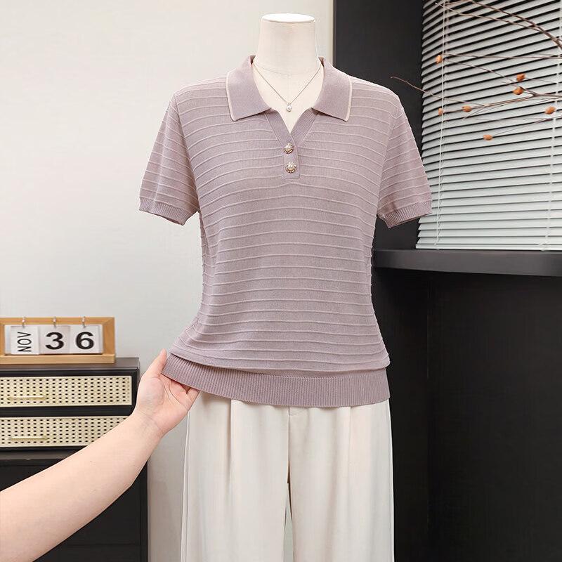 Women s Petite Ice Silk Knit Short Sleeve T-Shirt XL