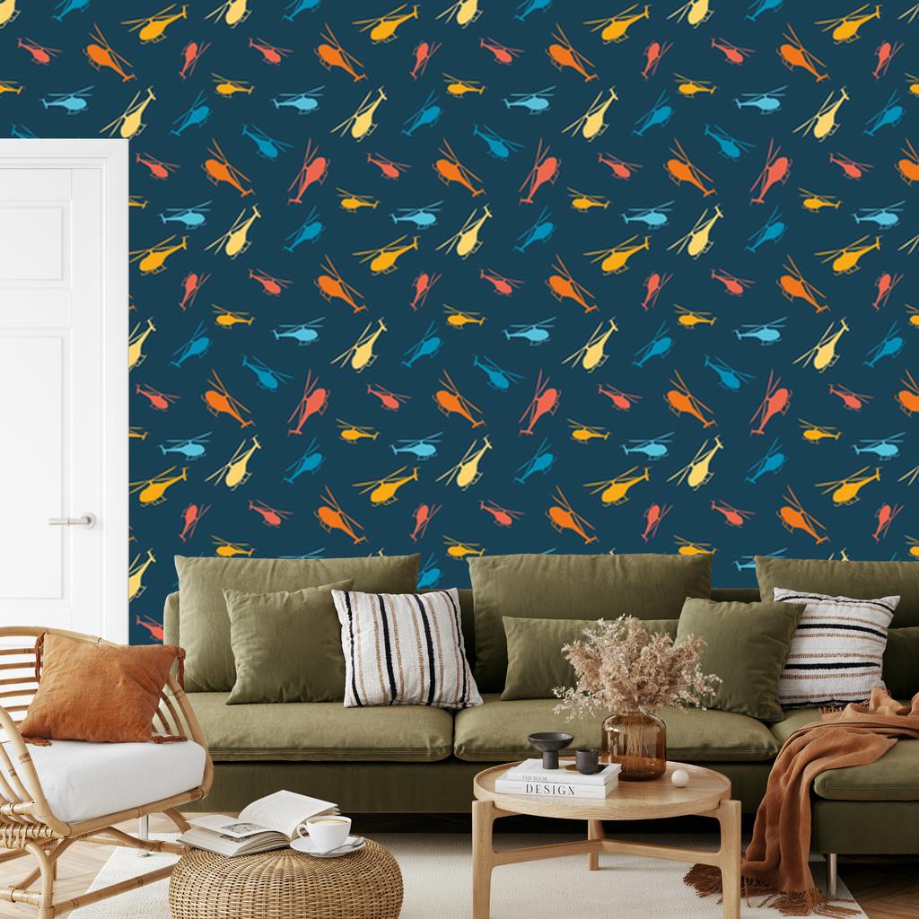 Colorful Modern Helicopters Wallpaper for Living Room and Bedroom 50x1000