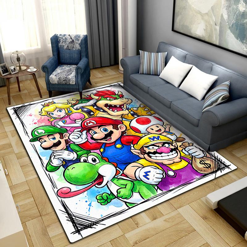 Tapis Super Mario Bros Lavable Antidérapant Grand Tapis de Sol Chambre Décoration Intérieure LXR89