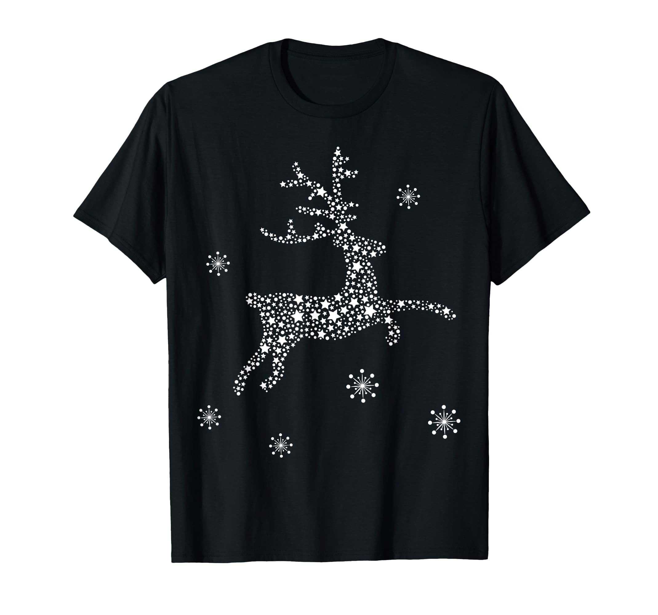

Winter reindeer silhouette made of snowflakes and stars T-shirt чорний