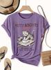 Kitty Biscuits Bakery Women's Tee - Funny Cat Kneading Dough Graphic, Casual Dark Grey Top