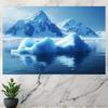 2D Cold Arctic Tapestry, Iceberg Floating on Blue Ocean Background Cloth