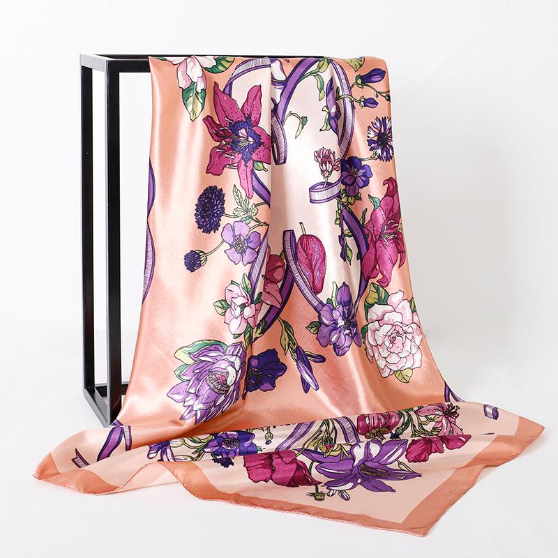 2025 Fashion Silk Square Scarf for Women Hair Band Soft Neckerchief Vintage Hijab Flower Print Headscarf Female Pashmina Bandana