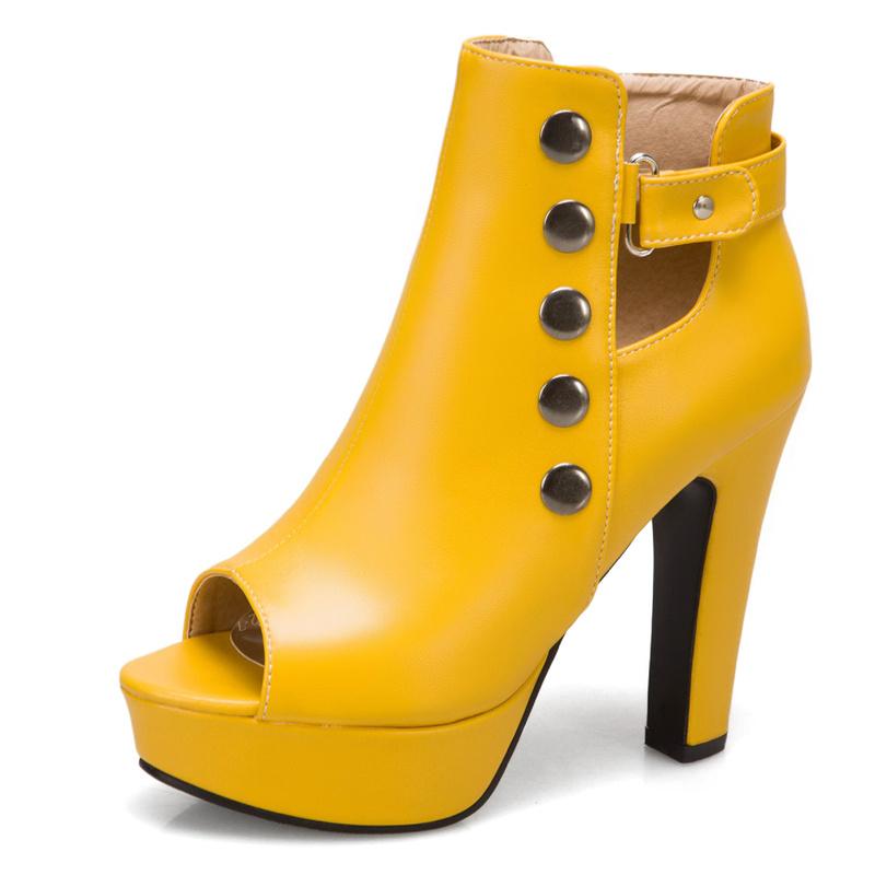 Módní letní boty pro ženy, sandály s otevřenou špičkou, vysoké podpatky na platformě, kotníkové boty s přezkou, žluté a bílé, společenské boty pro ženy, velké velikosti