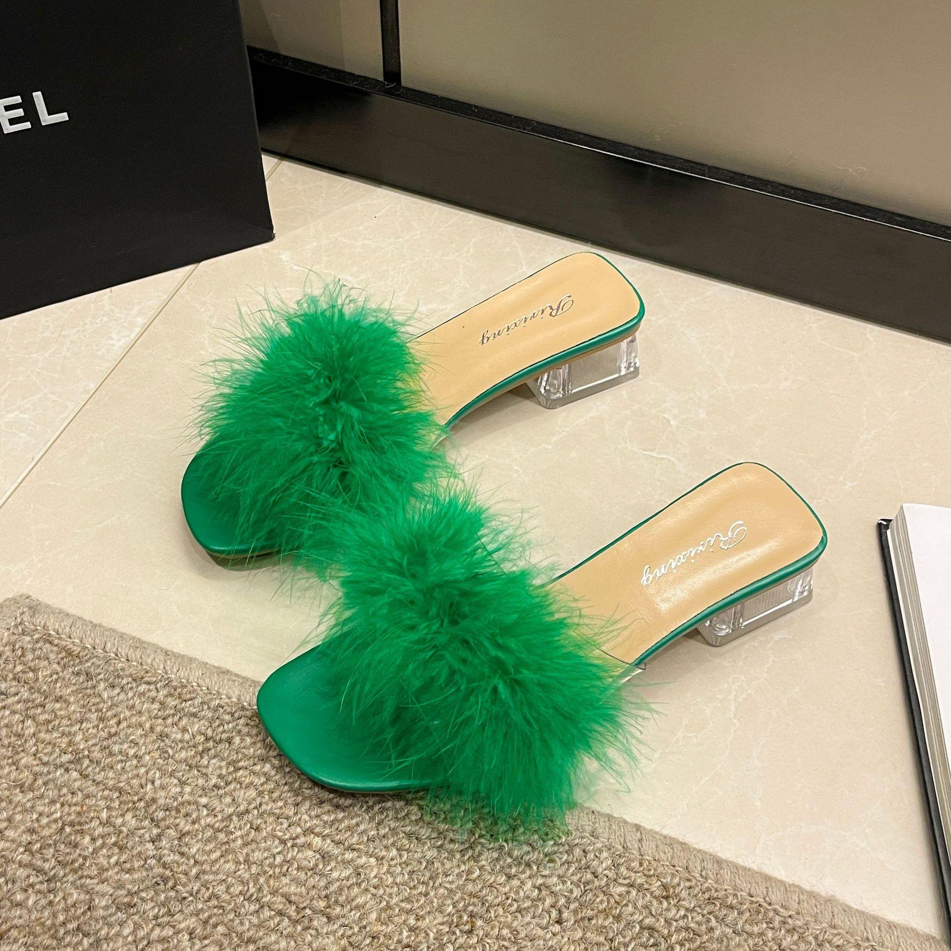 

2024 весна новый бокал для вина и квадратная голова мода открытый носок тапочки большого размера женские 41