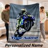 Custom Name Valentino Rossi Flannel Throw Blanket Personalized Text Soft Blanket Bed Sofa Gift