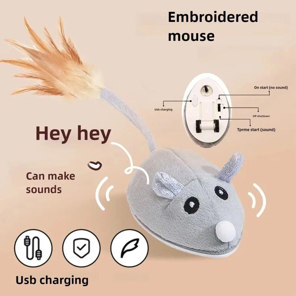 Interactive Mouse Moving Cat Toy Squeaky Plush Mouse Kitten Toy  Playing Game