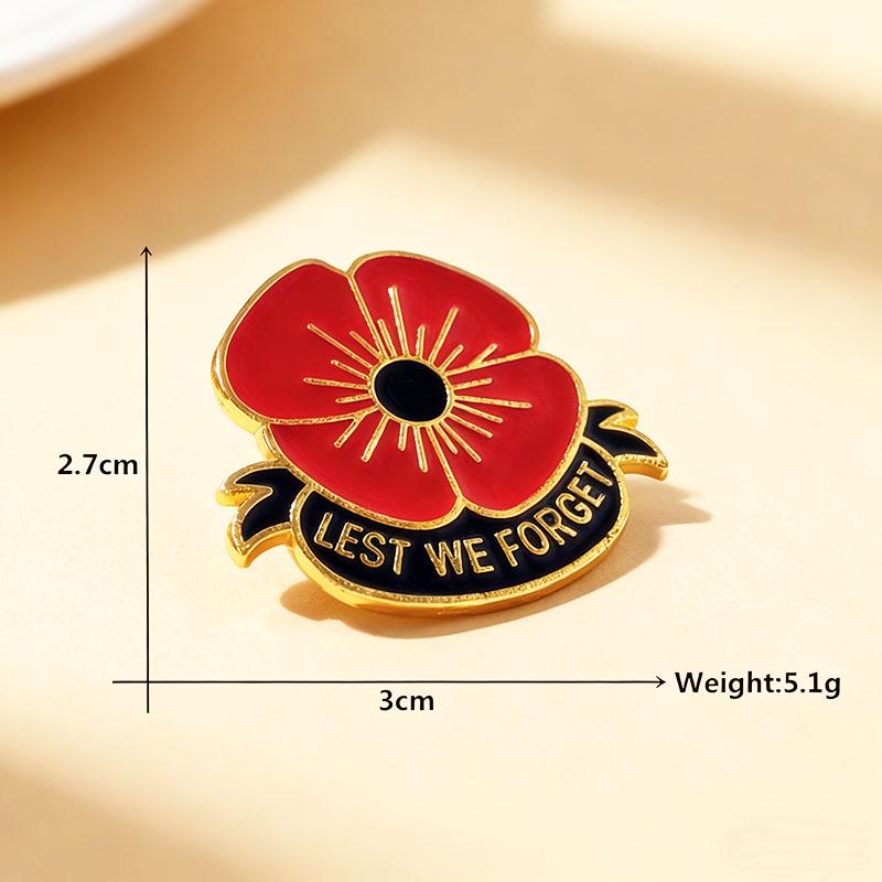 British Commemorative Red Poppy Flower Brooch Badge