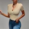 Women's Fitted V-Neck Ribbed Knit Top for Casual Everyday Wear