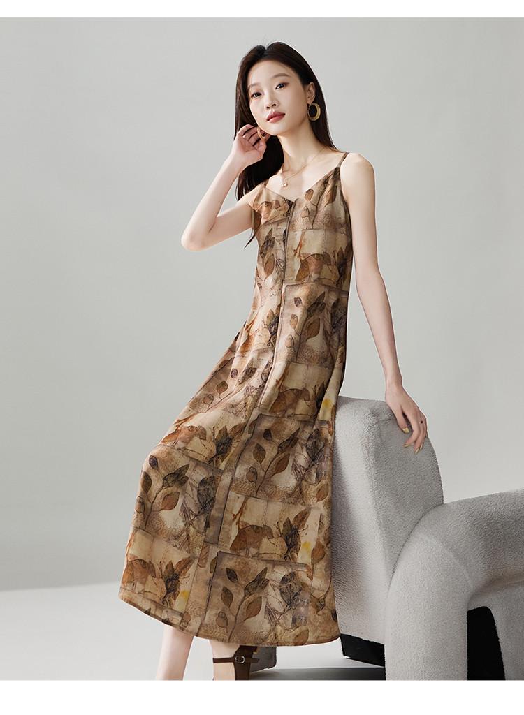 Design Inspired Printed Camisole Dress 2025 Autumn Fashion Versatile Slimming Mid Length Dress