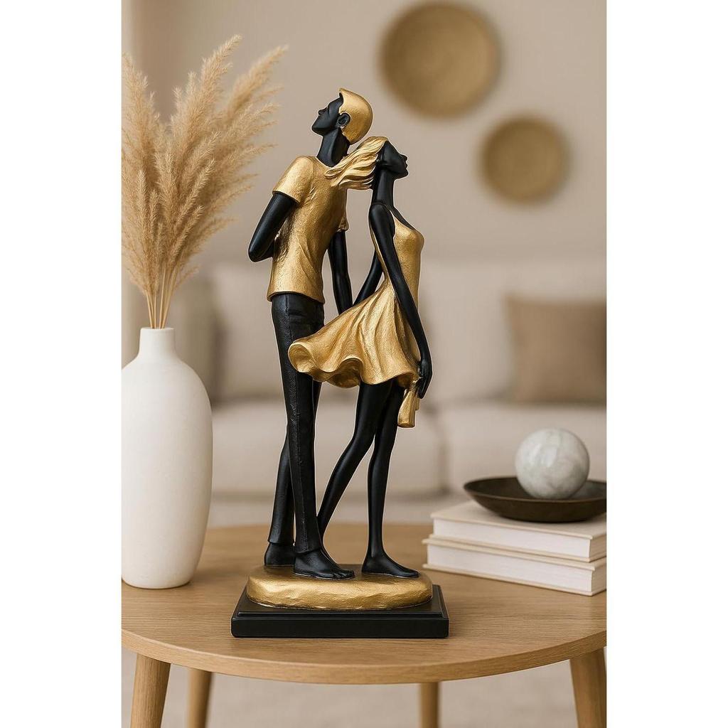 Stylish Golden Black Resin Romantic Couple Statue for Home Decor (Pack of 1, Black & Golden)